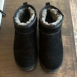 Black Suede Ankle Boots with Fur Lining - size 8